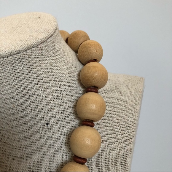 Vintage natural wood bead necklace minimalist boho festival - Picture 4 of 9